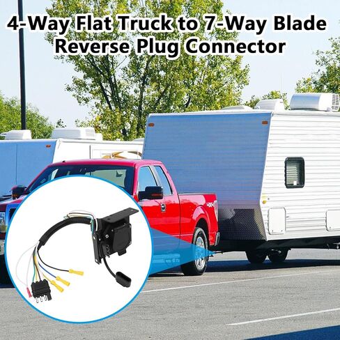 4 Pin to 7 Pin Adapter Trailer Light Adapter with Mounting Bracket 4 Pin to 7 Pin Electrical Connector Wiring Plug Connector Copper Wire Trailer Light Plug for RV Truck Factory Tow Package in Kuwait
