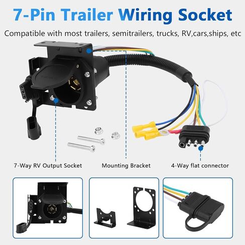 4 Pin to 7 Pin Adapter Trailer Light Adapter with Mounting Bracket 4 Pin to 7 Pin Electrical Connector Wiring Plug Connector Copper Wire Trailer Light Plug for RV Truck Factory Tow Package in Kuwait
