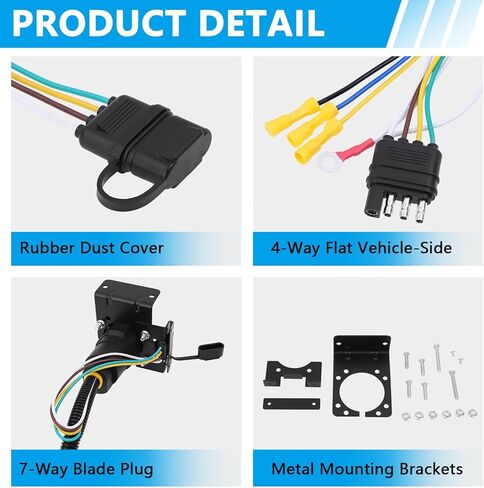 4 Pin to 7 Pin Adapter Trailer Light Adapter with Mounting Bracket 4 Pin to 7 Pin Electrical Connector Wiring Plug Connector Copper Wire Trailer Light Plug for RV Truck Factory Tow Package in Kuwait