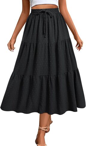 Seaform Women's Polka Dot Midi Skirt - تنورة طويلة متدفق مع مرونة مثالية للمناسبات غير الرسمية أو الرسمية in Kuwait