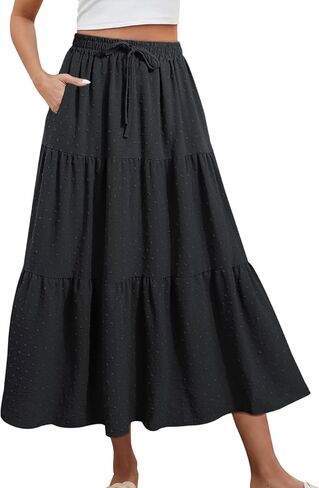 Seaform Women's Polka Dot Midi Skirt - تنورة طويلة متدفق مع مرونة مثالية للمناسبات غير الرسمية أو الرسمية in Kuwait
