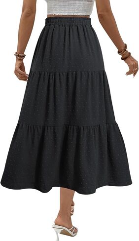 Seaform Women's Polka Dot Midi Skirt - تنورة طويلة متدفق مع مرونة مثالية للمناسبات غير الرسمية أو الرسمية in Kuwait