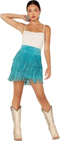 Scully Women's Fringe Tiered Suede Mini Skirt - L704-Trq in Saudi Arabia
