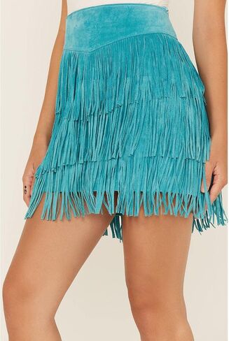 Scully Women's Fringe Tiered Suede Mini Skirt - L704-Trq in Saudi Arabia