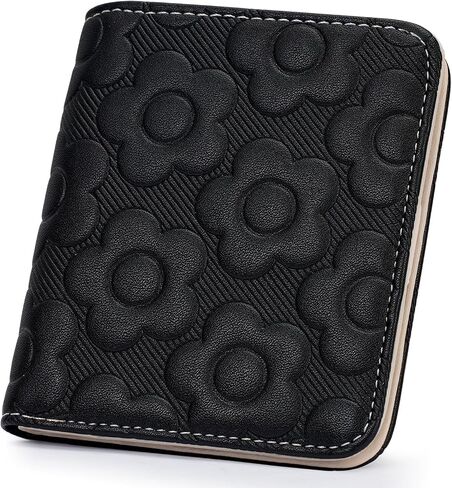 Womens Wallet,Slim Small Wallet Women RFID Bifold Compact Wallets for Women 3D Embossed Leather Wallet with ID Credit Card Holder Zipper Coin Pocket Black in Saudi Arabia