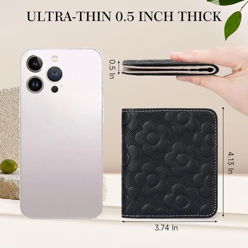 Womens Wallet,Slim Small Wallet Women RFID Bifold Compact Wallets for Women 3D Embossed Leather Wallet with ID Credit Card Holder Zipper Coin Pocket Black in Saudi Arabia