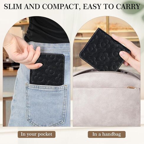 Womens Wallet,Slim Small Wallet Women RFID Bifold Compact Wallets for Women 3D Embossed Leather Wallet with ID Credit Card Holder Zipper Coin Pocket Black in Saudi Arabia