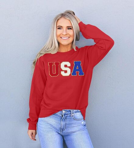 YI XIANG RAN USA Sweatshirt Women: American Shirt 1776 Patriotic TShirt Stars Stripes Glitter Pullover 4th of July Tee Tops in Saudi Arabia