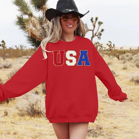YI XIANG RAN USA Sweatshirt Women: American Shirt 1776 Patriotic TShirt Stars Stripes Glitter Pullover 4th of July Tee Tops in Saudi Arabia