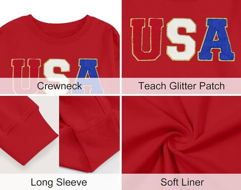 YI XIANG RAN USA Sweatshirt Women: American Shirt 1776 Patriotic TShirt Stars Stripes Glitter Pullover 4th of July Tee Tops in Saudi Arabia