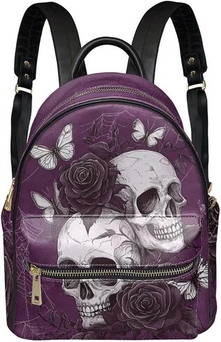 Purple Skull Backpack Purse for Women Rose Butterfly Leather Small Backpacks Spiderweb Travel Wallet with Front Zipper Pocket Casual Shoulders Bag in Saudi Arabia