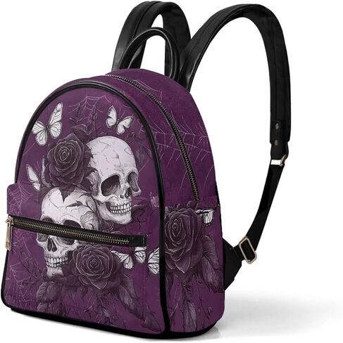 Purple Skull Backpack Purse for Women Rose Butterfly Leather Small Backpacks Spiderweb Travel Wallet with Front Zipper Pocket Casual Shoulders Bag in Saudi Arabia