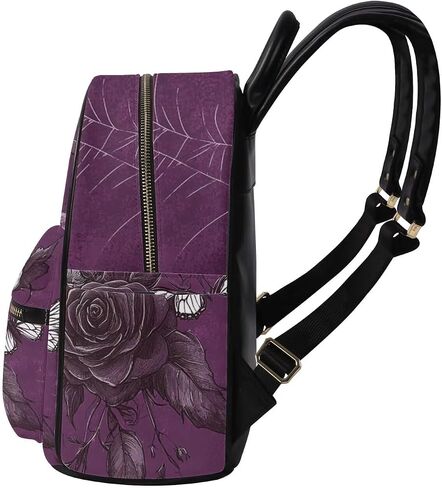 Purple Skull Backpack Purse for Women Rose Butterfly Leather Small Backpacks Spiderweb Travel Wallet with Front Zipper Pocket Casual Shoulders Bag in Saudi Arabia
