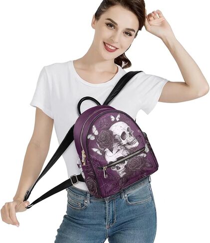 Purple Skull Backpack Purse for Women Rose Butterfly Leather Small Backpacks Spiderweb Travel Wallet with Front Zipper Pocket Casual Shoulders Bag in Saudi Arabia