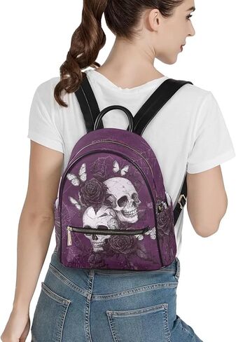Purple Skull Backpack Purse for Women Rose Butterfly Leather Small Backpacks Spiderweb Travel Wallet with Front Zipper Pocket Casual Shoulders Bag in Saudi Arabia