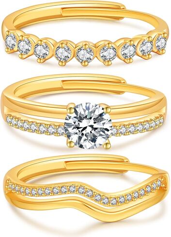 Senteria 3Pcs Gold Rings For Women Non Tarnish Stackable Rings For Women Adjustable 14K Gold Plated Rings set with Cubic Zirconia Thumb Ring Set for Statement Promise Wedding Engagement in Kuwait