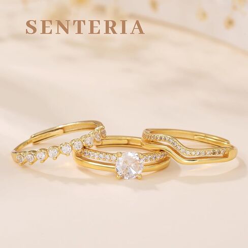 Senteria 3Pcs Gold Rings For Women Non Tarnish Stackable Rings For Women Adjustable 14K Gold Plated Rings set with Cubic Zirconia Thumb Ring Set for Statement Promise Wedding Engagement in Kuwait