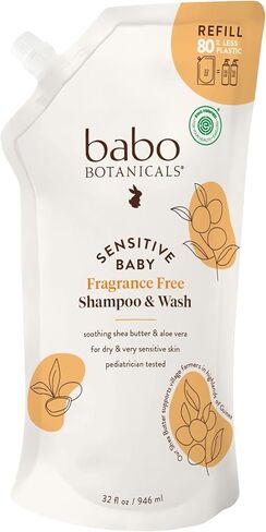 Babo Botanicals Sensitive Baby Fragrance-Free 2-in-1 Shampoo & Wash - Shea Butter, Calendula & Aloe Vera - EWG Verified - Cruelty-Free - Vegan - Pediatrician Tested - For Babies & Kids in Kuwait