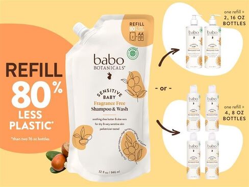 Babo Botanicals Sensitive Baby Fragrance-Free 2-in-1 Shampoo & Wash - Shea Butter, Calendula & Aloe Vera - EWG Verified - Cruelty-Free - Vegan - Pediatrician Tested - For Babies & Kids in Kuwait