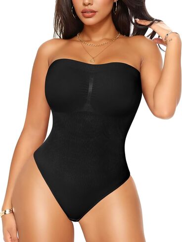 KUMAYES Strapless Shapewear Bodysuits for Women -Thong Body Shaper Tummy Control Tube Top Leotard with Removable Straps in Saudi Arabia