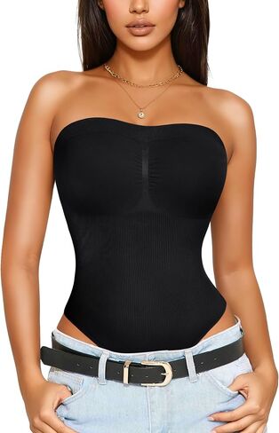 KUMAYES Strapless Shapewear Bodysuits for Women -Thong Body Shaper Tummy Control Tube Top Leotard with Removable Straps in Saudi Arabia