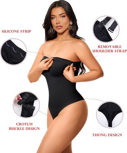KUMAYES Strapless Shapewear Bodysuits for Women -Thong Body Shaper Tummy Control Tube Top Leotard with Removable Straps in Saudi Arabia