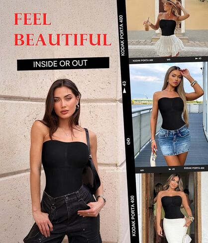 KUMAYES Strapless Shapewear Bodysuits for Women -Thong Body Shaper Tummy Control Tube Top Leotard with Removable Straps in Saudi Arabia