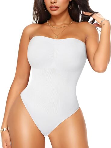 KUMAYES Strapless Shapewear Bodysuits for Women -Thong Body Shaper Tummy Control Tube Top Leotard with Removable Straps in Saudi Arabia