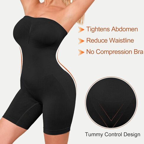 HOMETA Strapless Bodysuit Shapewear Tummy Control for Women Seamless Full Body Shaper Shaping Shorts with Removable Straps in Kuwait