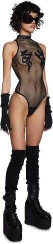 Dolls Kill Bad Luck Dragon Fishnet Bodysuit by Club Exx – High Neck Bodysuit with Embroidered Dragon Accents in Kuwait
