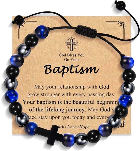 Cross Bracelet Baptism Confirmation First Communion Gifts for Boys Kids, Easter Basket Stuffers Christian Catholic Religious Gifts for Teens Boys Kids Men with Inspirational Card in Kuwait
