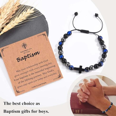 Cross Bracelet Baptism Confirmation First Communion Gifts for Boys Kids, Easter Basket Stuffers Christian Catholic Religious Gifts for Teens Boys Kids Men with Inspirational Card in Kuwait