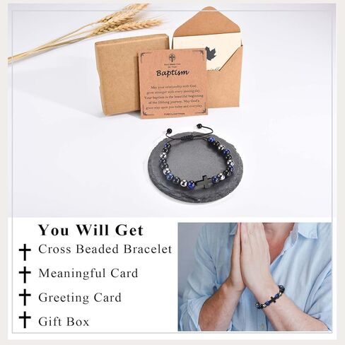 Cross Bracelet Baptism Confirmation First Communion Gifts for Boys Kids, Easter Basket Stuffers Christian Catholic Religious Gifts for Teens Boys Kids Men with Inspirational Card in Kuwait