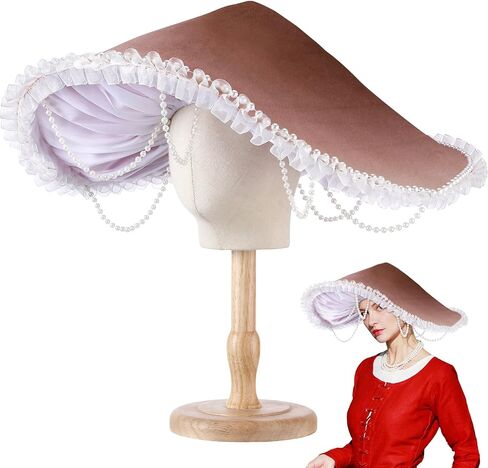 Mushroom Hat Renaissance Medieval Costume Cosplay Victorian Fairy Accessories with Beads Lace Brim Cap for Party in Saudi Arabia