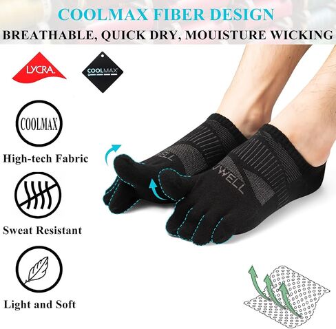 VWELL No Show Toe Socks for Men Women COOLMAX Five Finger Socks Athletic Running Ankle Low Cut 5 Toe Socks (3Pairs) in Saudi Arabia