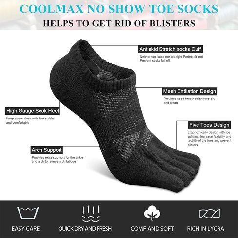 VWELL No Show Toe Socks for Men Women COOLMAX Five Finger Socks Athletic Running Ankle Low Cut 5 Toe Socks (3Pairs) in Saudi Arabia