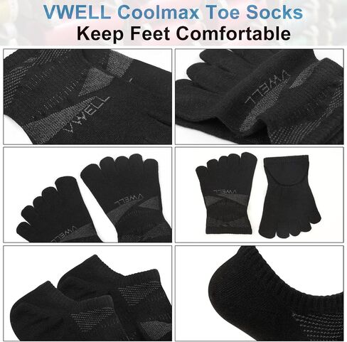 VWELL No Show Toe Socks for Men Women COOLMAX Five Finger Socks Athletic Running Ankle Low Cut 5 Toe Socks (3Pairs) in Saudi Arabia