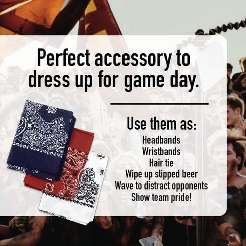 Bandanas for Men & Women 3-Pack Cotton Bandanas in Football Team Colors - Football Game Day Accessories and Gifts for Fans in Kuwait