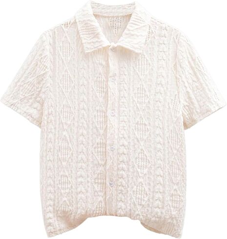 Verdusa Boy's Textured Button Down Shirt Short Sleeve Loose Collared Shirt Top in Saudi Arabia