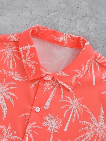 شينه بوي المطبوعة الاستوائية القمصان هاواي الزر أسفل قميص شاطئ الصيف قصير الأكمام in Kuwait