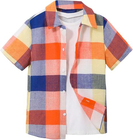 SHENHE Boy's Tropical Print Hawaiian Shirts Button Down Short Sleeve Summer Beach Shirt Top in Saudi Arabia