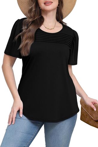 WIHOLL Womens Summer Tops Short Puff Sleeve Shirts 2025 Pleated Neck Outfits Clothing Blouses in Kuwait