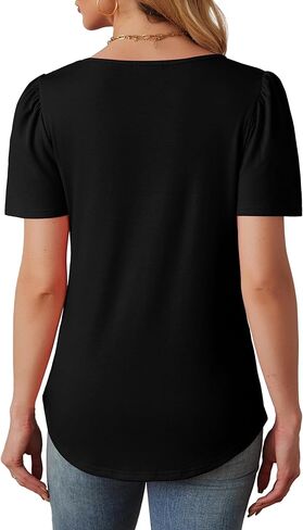 WIHOLL Womens Summer Tops Short Puff Sleeve Shirts 2025 Pleated Neck Outfits Clothing Blouses in Kuwait