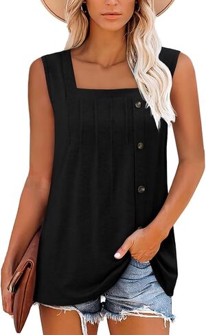 KISSMODA Womens Boho Tops for Summer Sleeveless Tanks Loose Fit Casual Blouse Daily Shirts for Leggings (S-3XL) in Kuwait