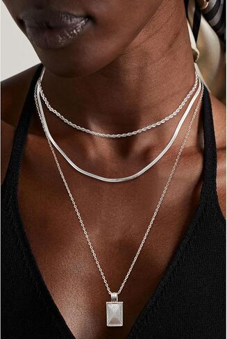 Layered Silver Necklaces for Women, Sterling Silver Stackable Stack Choker Necklaces Trendy Real Gold Plated Layering Disc Circle Pendant Chain Dainty Necklace Set Jewelry for Women in Kuwait