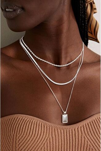 Layered Silver Necklaces for Women, Sterling Silver Stackable Stack Choker Necklaces Trendy Real Gold Plated Layering Disc Circle Pendant Chain Dainty Necklace Set Jewelry for Women in Kuwait