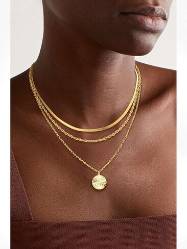 Layered Silver Necklaces for Women, Sterling Silver Stackable Stack Choker Necklaces Trendy Real Gold Plated Layering Disc Circle Pendant Chain Dainty Necklace Set Jewelry for Women in Saudi Arabia
