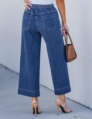 luvamia Wide Leg Jeans for Women High Waisted Cropped Pull On Jeans Elastic Wasit Drawstring Stretch Denim Trouser Pants in Saudi Arabia