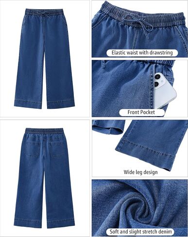 luvamia Wide Leg Jeans for Women High Waisted Cropped Pull On Jeans Elastic Wasit Drawstring Stretch Denim Trouser Pants in Saudi Arabia