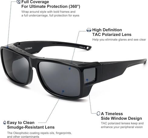 CAXMAN Fit Over Glasses Sunglasses Polarized Wrap Around Sunglasses with Side Window Shields for Full Protection in Kuwait